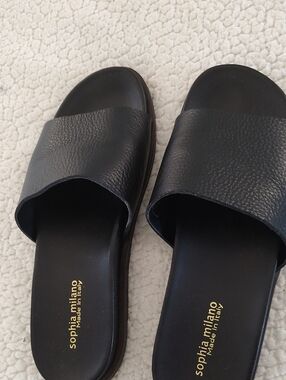 Sophia Milano Black Leather Slide Sandals